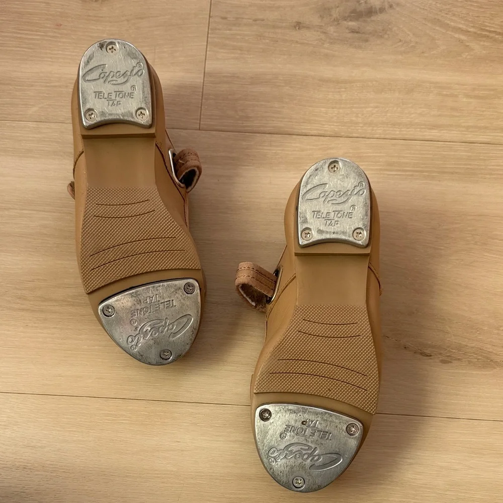 Capezio Girls' Tan Tap Shoes with removable Bow Accent 3800 Mary Jane Tap Shoe